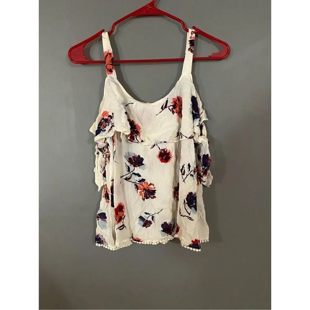 Maurices Cold Shoulder Watercolor Floral Layered Top Size Small